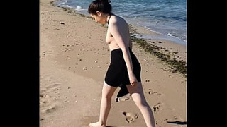 getting naked on the beach flashing vagina in doggy style