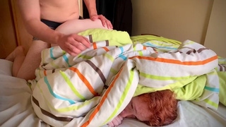 Prank my stepdad - stepdaughter secretly watching in bed and cream pie - april fools