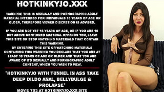 Hotkinkyjo with tunnel in rear-end take deep dildo anal, bellybulge & prolapse