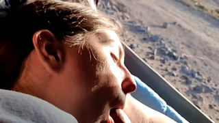 Public pissing Youngster gives risky oral sex on camping to her BF