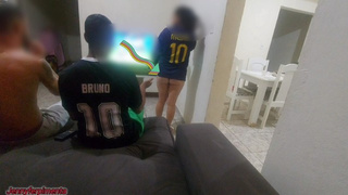 I had to have sex with my boy's friend because of a bet, but I got horny and ended up doing DP w
