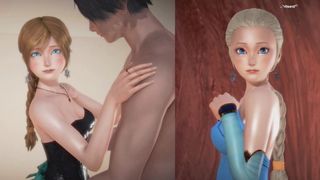 (3d Porn)(3D Hentai)(Frozen) Sex with Girls Dressed as Anna an Elsa