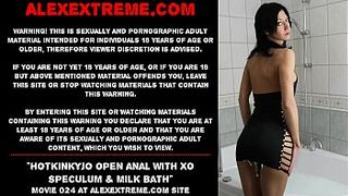 Hotkinkyjo open anal with XO speculum & milk bath