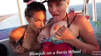 Must See! Risky Public Double Bj on a Ferris Wheel with Youngster, Eden Sin and Alluring Spunky Chick