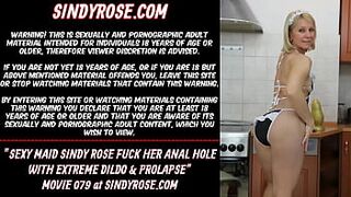 Fine Maid Sindy Rose fuck her anal hole with extreme dildo & prolapse
