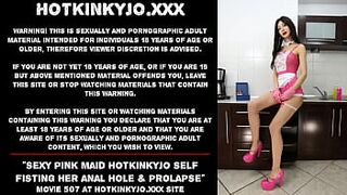 Cute pink maid Hotkinkyjo self fisting her anal hole & prolapse