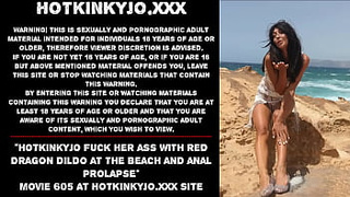 Hotkinkyjo fuck her behind with red dragon dildo at the beach and anal prolapse