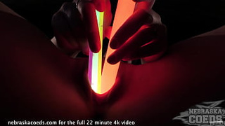 cute youngster gets naked and opens up her snatch with glowsticks slutty object insertions