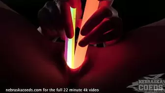 cute youngster gets naked and opens up her snatch with glowsticks slutty object insertions