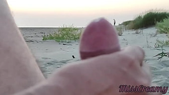 French teacher amateurs hand-job on public beach with cum-shot Extreme sex in front of strangers - MissCreamy