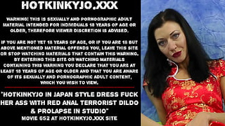 Hotkinkyjo in japan style dress fuck her butt with red anal terrorist dildo & prolapse in studio