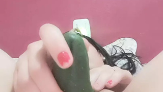 masturbate with small and meaty cucumber
